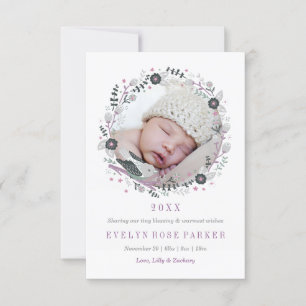 Modern Floral Wreath Birth Announcement