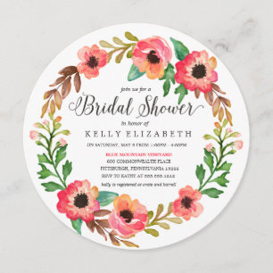 MODERN FLORAL WREATH bridal shower invitation