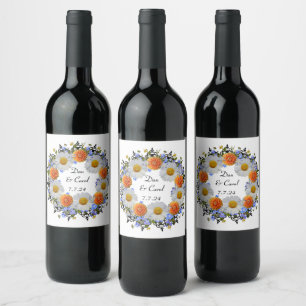 Modern Floral Wreath Flowers Gift Present Wine Label