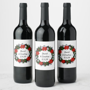 Modern Floral Wreath Flowers Gift Present Wine Label