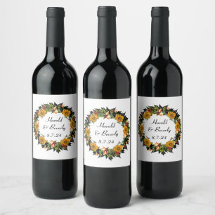 Modern Floral Wreath Flowers Gift Present Wine Label