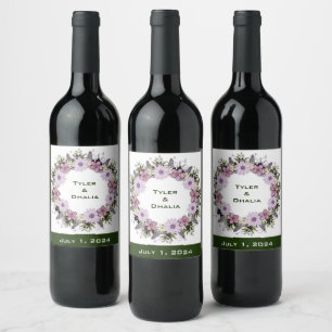 Modern Floral Wreath Flowers Gift Present Wine Label
