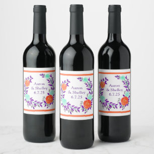 Modern Floral Wreath Flowers Gift Present Wine Label