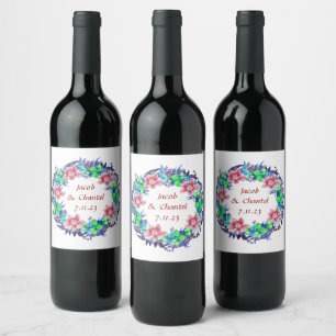 Modern Floral Wreath Flowers Gift Present Wine Label