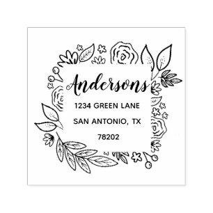 Modern Floral Wreath Return Address Stamp