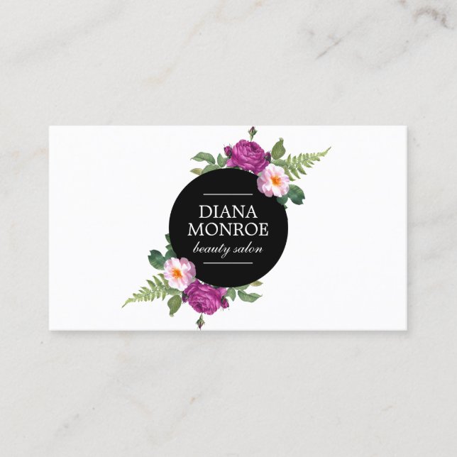 Modern Floral Wreath Salon Business Card (Front)