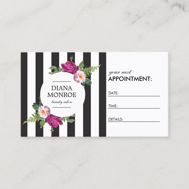 Modern Floral Wreath Striped Salon Appointment Card (Front)