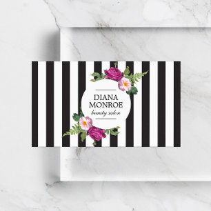 Modern Floral Wreath Striped Salon Business Card