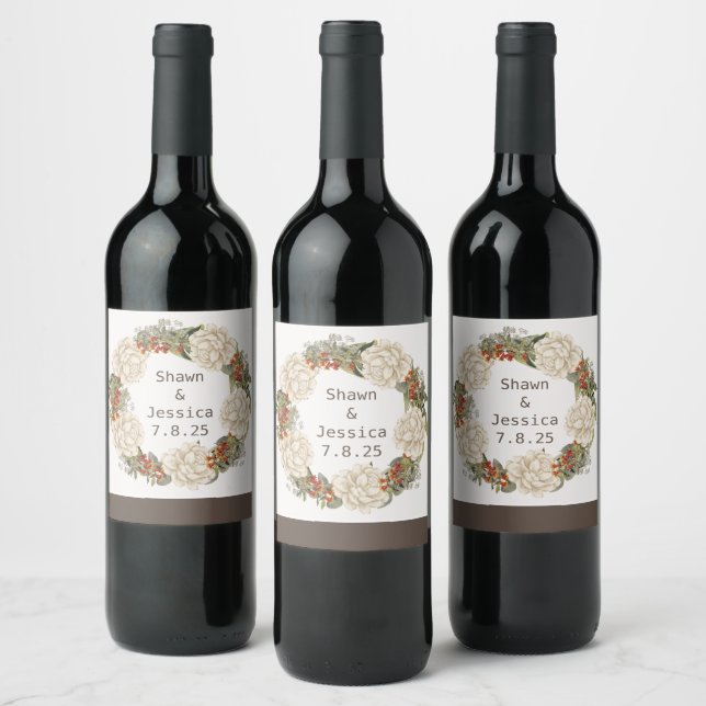 Modern Floral Wreath Wine Sticker Set (Bottles)