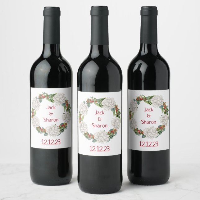 Modern Floral Wreath Wine Sticker Set (Bottles)