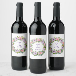 Modern Floral Wreath Wine Sticker Set