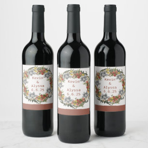 Modern Floral Wreath Wine Sticker Set