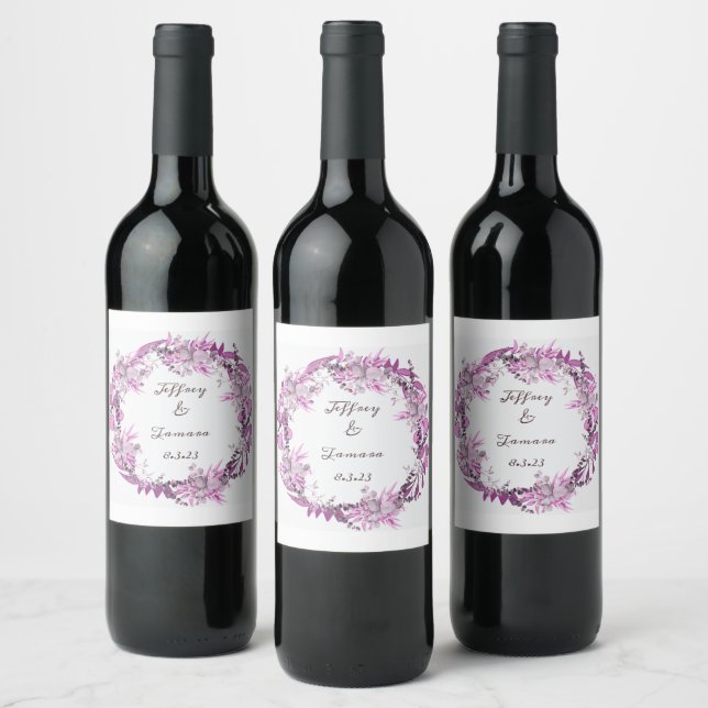 Modern Floral Wreath Wine Sticker Set (Bottles)
