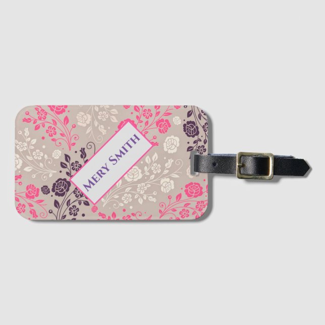 Modern Floral Your Name Luggage Tag (Front Horizontal)