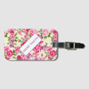 Modern Floral Your Name Luggage Tag