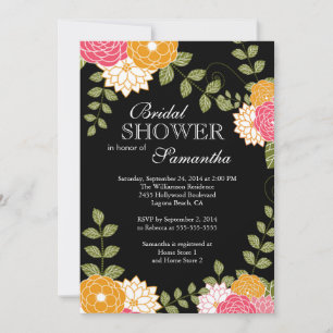 Modern Floral Zinnia & Mums Flower Bridal Shower Invitation