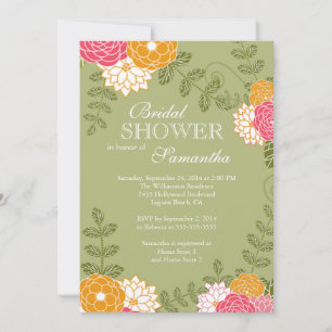 Modern Floral Zinnia & Mums Flower Bridal Shower Invitation