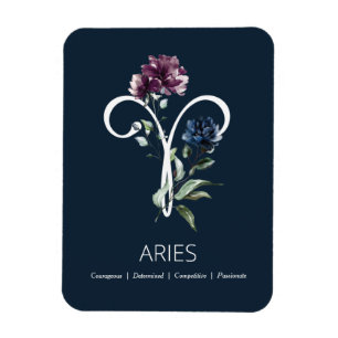 Modern Floral Zodiac Star Sign Aries Magnet