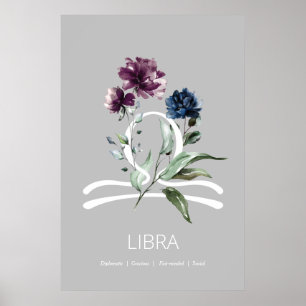 Modern Floral Zodiac Star Sign Libra Poster