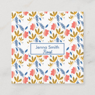 Modern Florals Blue Coral Pink Garden Florist Square Business Card