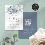 Modern Florals QR Code Dusty Blue Wedding Invitation<br><div class="desc">Modern Florals QR Code Dusty Blue Wedding. Available dgitally and printed. Beautiful summery coloured flowers in light blue and white decorate the top edge. With a coordinating dark Dusty blue on the back. Add your QR code to your wedding website on the back so your guests can RSVP and see...</div>