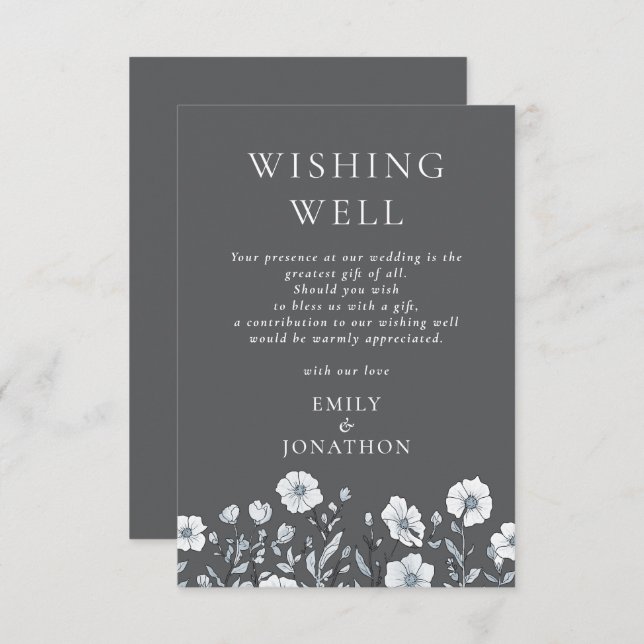 Modern Florals Wishing Well Wedding Grey Enclosure Card (Front/Back)