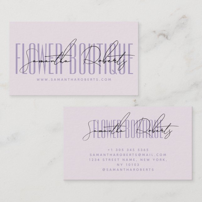 Modern florist flower boutique lavender business card (Front/Back)