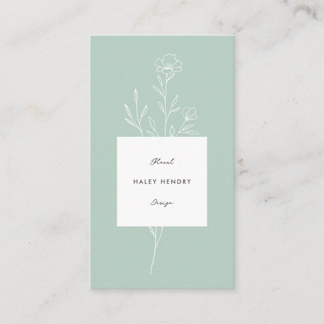 Modern Florist Minimalist Floral Green Business Card (Front)