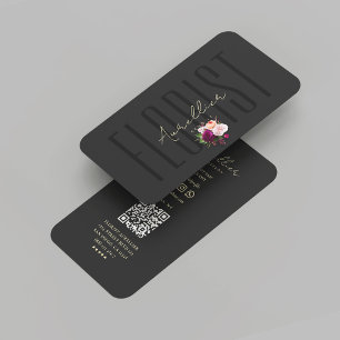Modern Florist Shop Black Gold Flower Bouquet  Business Card