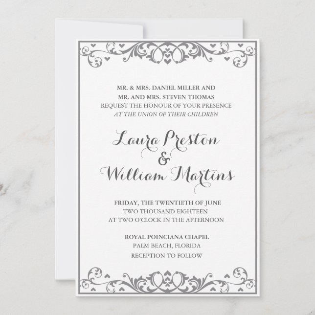 Modern Flourish & Heart Wedding Invitation (Front)