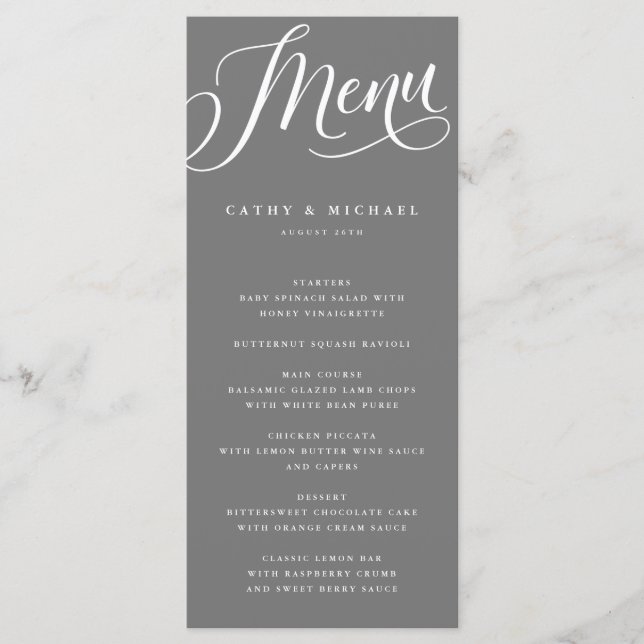 Modern Flourish Script, Grey Menu (Front)