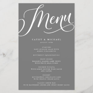 Modern Flourish Script, Grey Paper Menu
