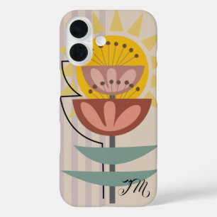 Modern flower and custom text iPhone 16 case