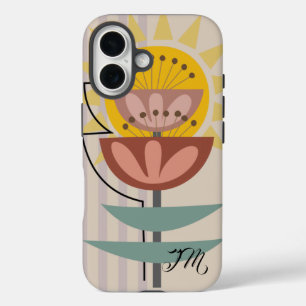 Modern flower and custom text iPhone 16 case