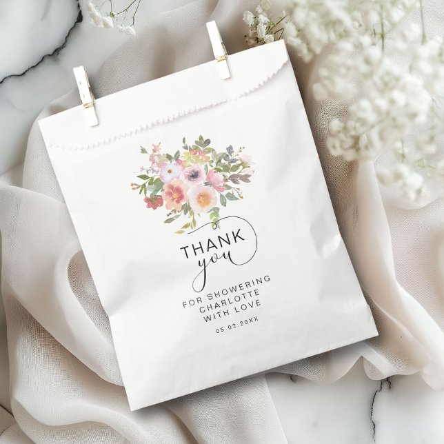 Modern Flower Bridal Shower  Favour Bag (Modern Flower "Thank You!" Bridal Shower Favor Bag with your name and date.)