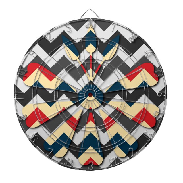 Modern Flower Chevron Zigzag Pattern Dartboard (Front)