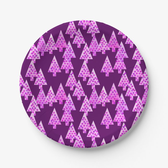 Modern flower Christmas trees - amethyst purple Paper Plate (Front)