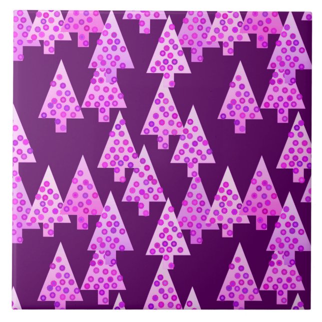 Modern flower Christmas trees - amethyst purple Tile (Front)