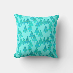 Modern flower Christmas trees - aqua & peacock Cushion
