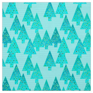 Modern flower Christmas trees - aqua & peacock Fabric