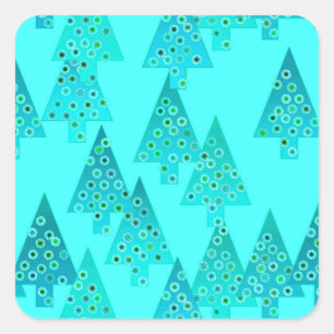 Modern flower Christmas trees - aqua & peacock Square Sticker