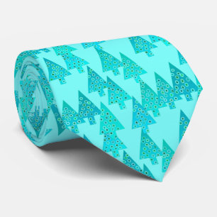 Modern flower Christmas trees - aqua & peacock Tie