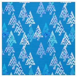 Modern flower Christmas trees - cerulean blue Fabric