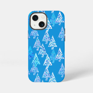 Modern Flower Christmas Trees, Cerulean Blue iPhone 13 Mini Case