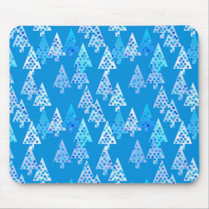 Modern flower Christmas trees - cerulean blue Mouse Pad