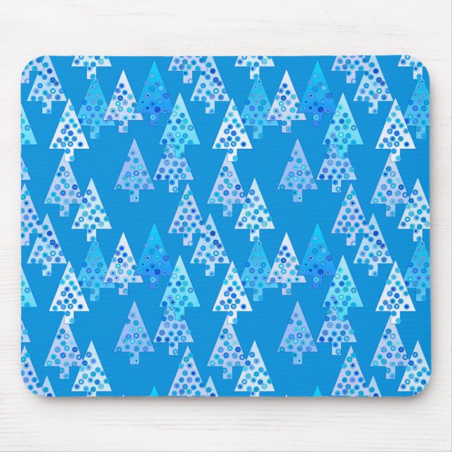 Modern flower Christmas trees - cerulean blue Mouse Pad (Front)
