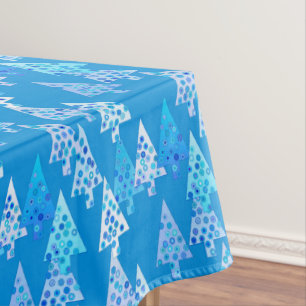 Modern Flower Christmas Trees, Cerulean Blue Tablecloth