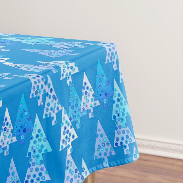 Modern Flower Christmas Trees, Cerulean Blue Tablecloth (In Situ)