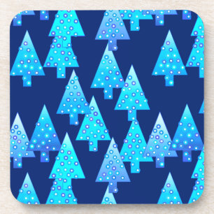 Modern flower Christmas trees - cobalt blue Coaster
