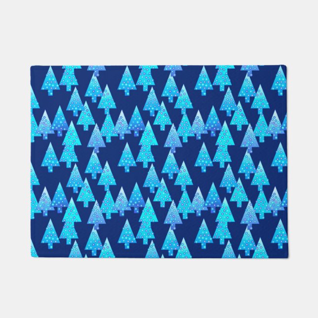 Modern Flower Christmas Trees Cobalt Blue  Doormat (Front)